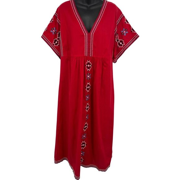 Zara Red Embroidered V-Neck Midi Shift Dress Size XL Extra Large Women NWT New - Picture 1 of 10